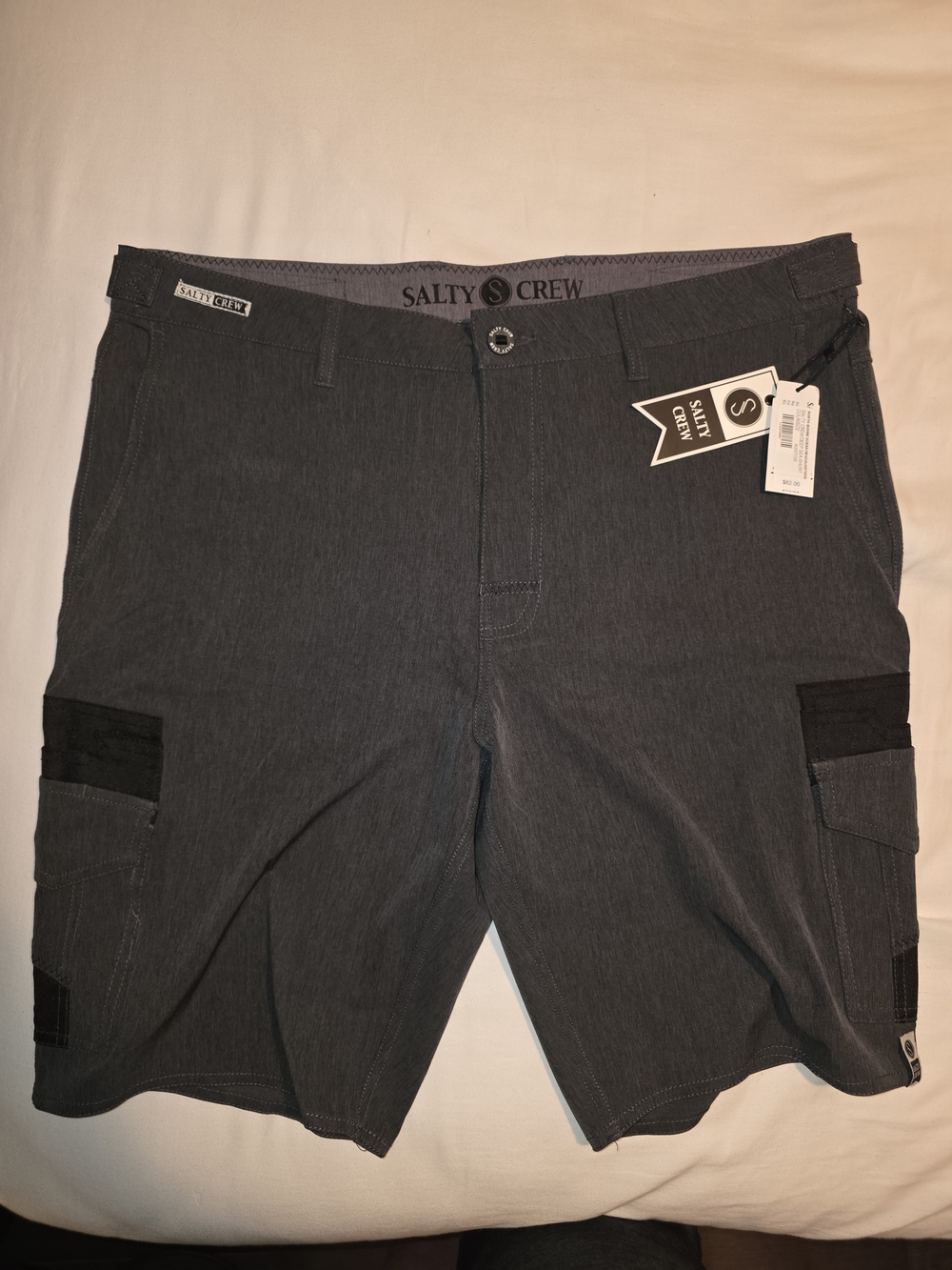 Salty Crew Charcoal Gray Hybrid Cargo Shorts/Trunks with Black Accents